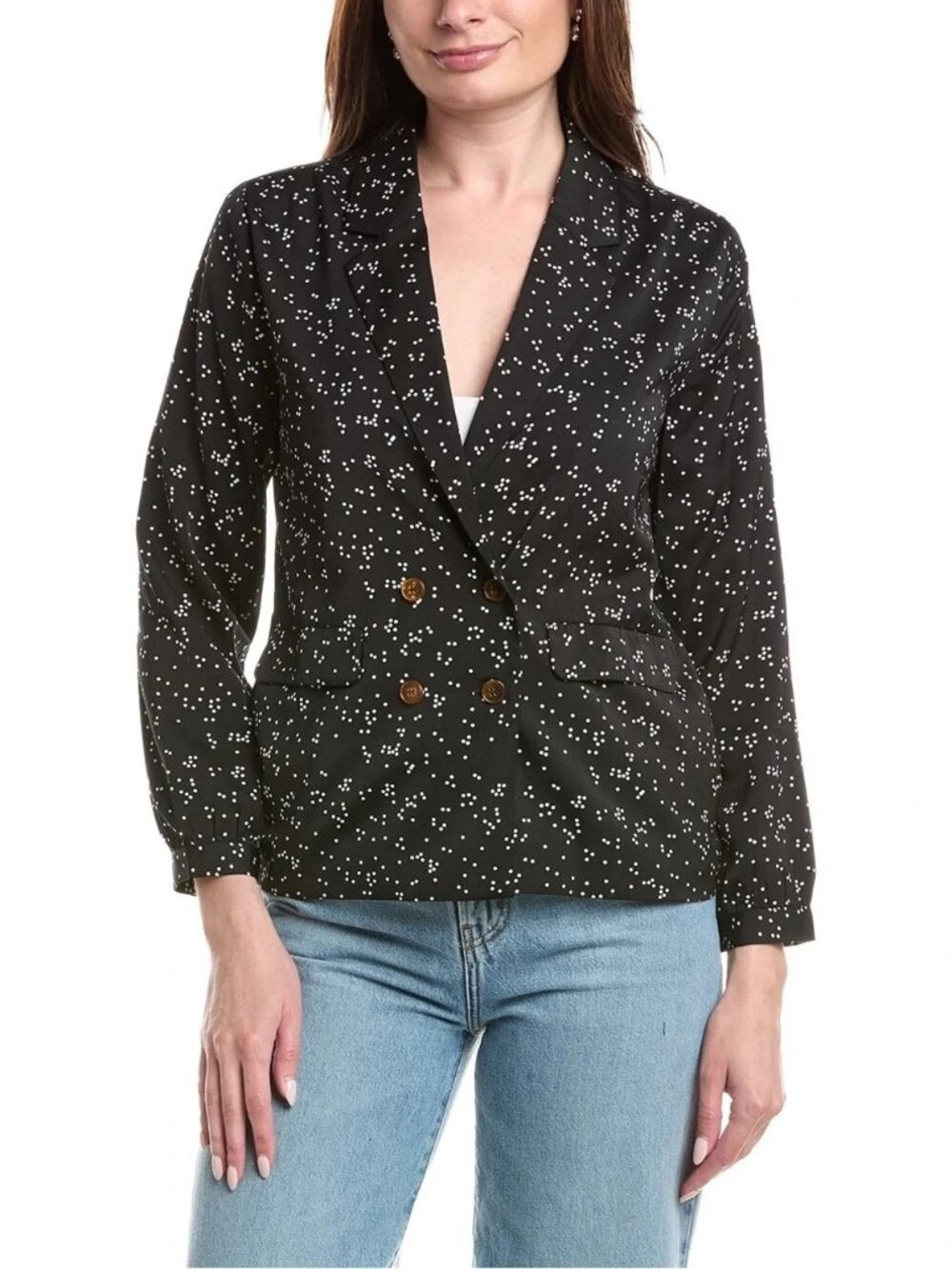 Saltwater LUXE Black White Split-Dot Double-Breasted Blazer Size Small